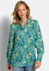 Блузка с цветочным принтом на пуговицах Goldner, Sage/Blue Patterned