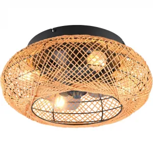 REALITY Светильники Потолочный светильник LILLESAND Потолочный вентилятор с освещением Пульт дистанционного управления Таймер 3 уровня E27 1 шт. Потолочный вентилятор без 4xE27 ламп, функции лето и зима Reality Leuchten, коричневый