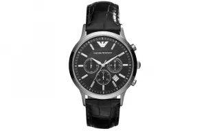 Чёрные наручные часы Black Warrior с кварцевым механизмом, кожаным ремешком и чёрным циферблатом, мужские часы EMPORIO ARMANI