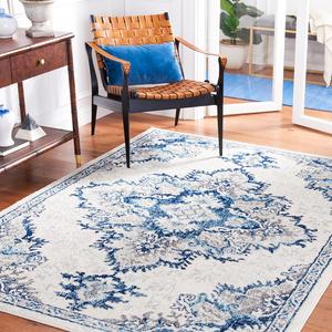 Ковер SAFAVIEH, 201 x 201 см, Tulum Collection, Ivory & Blue, медальонный дизайн, без линьки и простой в уходе, идеален для помещений с высокой проходимостью в гостиной, спальне (TUL278B)