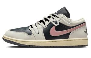 Jordan Эйр 1 Дышащие Влагопоглощающие Кроссовки Низкие Винтажные Баскетбольные Женские Черный Бежевый Розовый, цвет Black Beige Pink