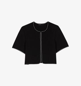 Вязаный кардиган с короткими рукавами и полосатой отделкой Maje, мультиколор