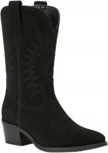 Женские ковбойские сапоги Ковбойские западные сапоги с классической ретро-вышивкой, массивным каблуком, квадратным носком, сапоги средней длины для женщин Aktnyhe, Black