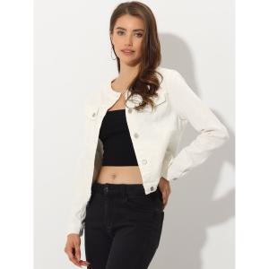 Женская укороченная джинсовая куртка без воротника на пуговицах с длинными рукавами ALLEGRA K, темно-синий