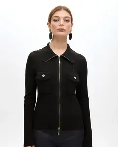 Женский вязаный кардиган в рубчик на молнии Lola Casademunt, черный