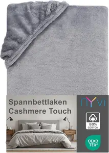 Простыня на резинке DreamScience Cashmere Touch 140x200 - 160x200 см, серая, для матрасов глубиной до 22 см - бархатистая, мягкая и теплая простыня на резинке NYVI