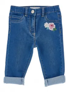 Джинсы с цветочной вышивкой Monnalisa, синий