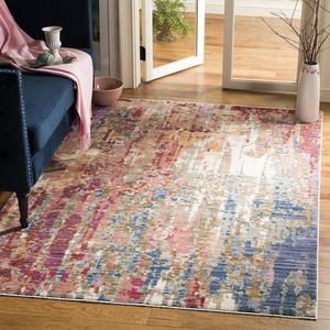 Ковер SAFAVIEH, 122 x 183 см, Nirvana Collection, Red & Multi, современный абстрактный дизайн, не линяет и прост в уходе, идеален для помещений с высокой проходимостью: прихожая, гостиная, спальня (NVA127Q)