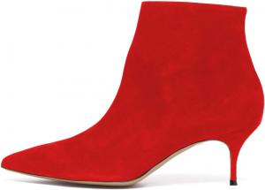 Женские ботильоны YDN с тонким средним каблуком, молнией, заостренным носком, искусственной замшей и удобной подошвой для ходьбы, Red