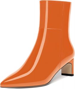 Женские ботильоны с острым носком на молнии, офисно-повседневные, лаковые, с массивным низким каблуком, высотой голенища до щиколотки, 2 дюйма DEMOSHINE, Orange