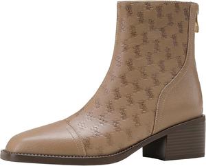 Женские ботильоны с квадратным носком из натуральной кожи на массивном каблуке, идеально подходят для зимних образов BULVJ, Apricot