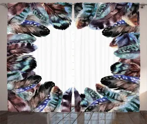 Штора ABAKUHAUS Boho Rustic, с рисунком птичьих перьев и кругов, универсальная ленточная штора для гостиной с петлями и крючками, 280 x 175 см, цвет: черный, фиолетовый, синий Abakuhaus