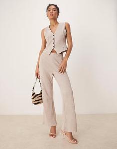 Широкие брюки из текстурированного трикотажа, светло-натуральный меланж Vila