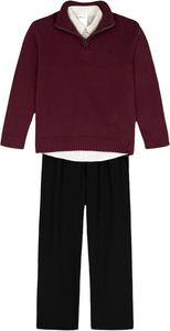 Комплект из 3 свитеров Calvin Klein для мальчиков с рубашкой на пуговицах и брюками в тон, Burgundy Solid