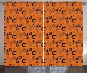 Штора в деревенском стиле Аптекарь от ABAKUHAUS, Зелье на Хэллоуин, для спальни, присборенная, с петлями и крючками, 280 x 225 см, темно-оранжевый, черный Abakuhaus