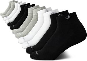 Женские носки Calvin Klein Quarter Socks, 12 пар, с амортизацией, для спорта, бега, спортзала, носки Quarter Sock, Black/White/Grey