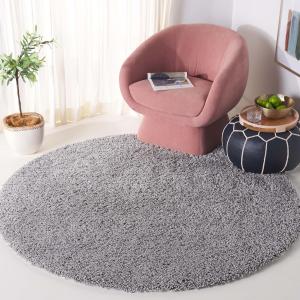 Ковер SAFAVIEH, 244 x 244 см, Classic Shag Collection, круглый, Grey, ручной работы, толщиной, идеален для помещений с высокой проходимостью в гостиной, спальне (SG240G)