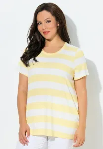 Полосатая футболка с коротким рукавом и принтом Ulla Popken, Pale Yellow