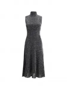 Миди-платье в рубчик с высоким воротником Alaïa, серый