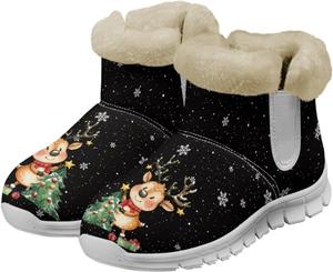 Зимние женские сапоги до середины голени с высоким берцем, легкие, теплые, с плюшевым искусственным меховым воротником, для прогулок в холодную погоду Dajingkj, Christmas Theme White