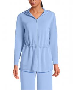 Женская туника-худи с длинными рукавами и застежкой-молнией из купро Lands' End, Soft cloud blue