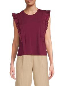 Топ из хлопковой смеси с плиссированными рукавами-крылышками Karl Lagerfeld Paris, бордовый