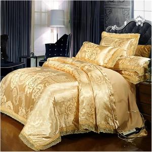 YUSIWOAL Комплект постельного белья с кружевной вышивкой серебристо-серый жаккардовый сатин