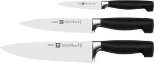 Набор ножей Zwilling Four Star, 3 предмета: нож для чистки овощей, нож для нарезки мяса, поварской нож, нержавеющая сталь, пластиковая рукоятка