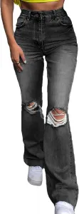 Женские рваные джинсы с расклешенным низом