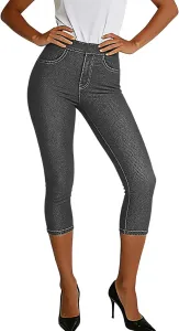 Женские капри-джинсы High Waisted Fake Denim, Slim Fit, с карманами