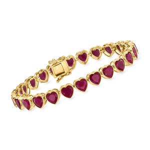 Теннисный браслет Ross-Simons Ruby Heart из 18-каратного золота с покрытием из стерлингового серебра Ross-Simons, 7 In