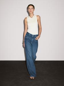 Футболка из 100% хлопка с контрастной деталью Massimo Dutti, кремовый