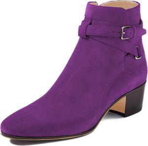 Женские элегантные ботильоны FSJ с круглым носком, удобные для ходьбы, средней высоты скубчатый каблук, с ремешком и пряжкой, платьевые туфли, размер 4-15 M US, Purple