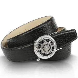Кожаный ремень Anthoni Crown с автоматической застежкой серебристого цвета и вращающимся рулем, черный