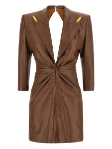 Мини-платье с заостренными лацканами Elisabetta Franchi, коричневый