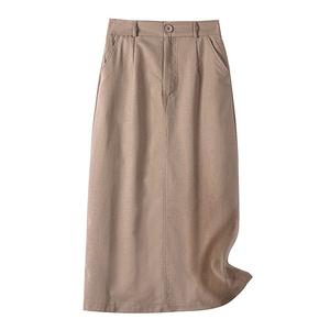 Хлопковая льняная миди-юбка для женщин с разрезом сзади и карманами Inspire Chic, Brown