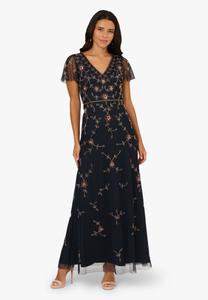 Платье Adrianna Papell SHORT SLEEVE FLORAL BEADED MERMAID, Navy/Rosegold/Dark Blue