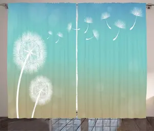 Штора ABAKUHAUS Одуванчик на ветру, универсальная ленточная штора для гостиной с петлями и крючками, 280 x 225 см, бирюзовый, белый, бежевый Abakuhaus
