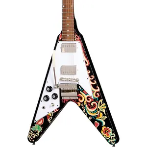 Электрогитара Epiphone Jimi Hendrix "Love Drops" Flying V для левши, эбеновое дерево с художественным оформлением