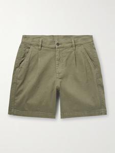 Прямые плиссированные шорты из хлопчатобумажной саржи, окрашенные в готовом виде CORRIDOR, хаки