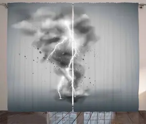 Штора в деревенском стиле Торнадо от ABAKUHAUS, Гром в вихре, присборенная штора для спальни с петлями и крючками, 280 x 245 см, серо-светло-серый с белым Abakuhaus