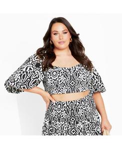 Топ Amari больших размеров с пышными рукавами, облегающий крой CITY CHIC, Black print