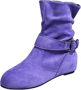 Короткие ковбойские сапоги для женщин, женские сапоги с очень широкой голенью, мягкие замшевые западные сапоги с защипами, массивный низкий каблук, сапоги средней высоты на осень с молнией Generic, Purple