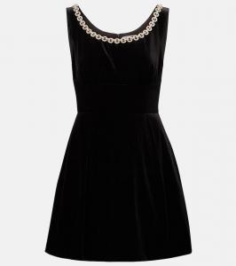 Мини-платье из бархата с кристаллами Self-Portrait, Black