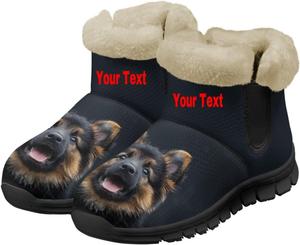Зимние женские ботинки с теплой пушистой подкладкой, снежные ботинки на ходьбу, слипоны, ботильоны, с принтом собаки Chririnla, German Shepherd Dog With Name