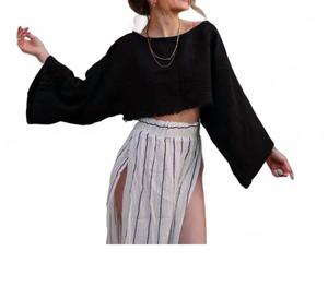 Укороченный топ из муслина и хлопка с открытыми плечами, черный Moa, черный