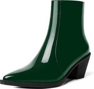 Женские ботильоны ROSERWISH с боковой молнией, лаковые, модные, повседневные, для свиданий, с заостренным носком, на устойчивом низком каблуке 2 дюйма