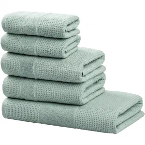 Мой домашний набор полотенец Kimi, душевая ткань, полотенца и гостевые полотенца Набор из 5 штук, махра 100% хлопок, однотонные, мягкие, с каймой, с особой текстурой My Home, светло-зеленый