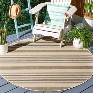 Ковер SAFAVIEH, 161 x 161 см, Washable Rug Outdoor Courtyard Collection - круглый, Beige & Green, без линьки и легкий в уходе, идеально для патио, заднего двора, прихожей (CY7062-234A18)