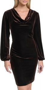 Женское платье-футляр Calvin Klein с длинными рукавами и воротником-хомут из бархата длиной до колена, Coffee Bean